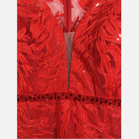 NWT $798 Mac Duggal [ 12 ] Embellished Puff‎ Sleeve Plunge Neck Trumpet Gown - Picture 11 of 15